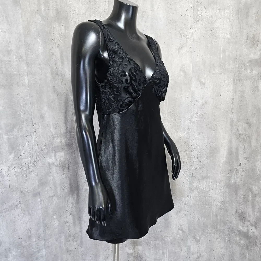 Vintage 80s 90s VS Gold Label Burnout Velvet‎ Bodice Silky Polyester Babydoll